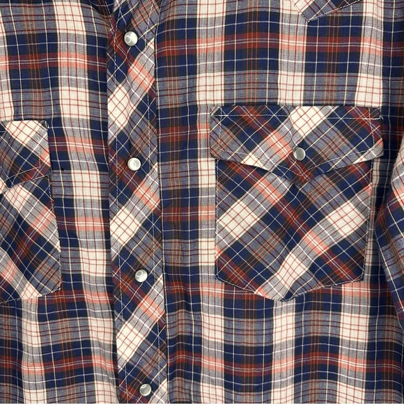 VINTAGE American Graffiti Men’s Pearl Snap Western Plaid Shirt Size XL Navy Red - Picture 2 of 7